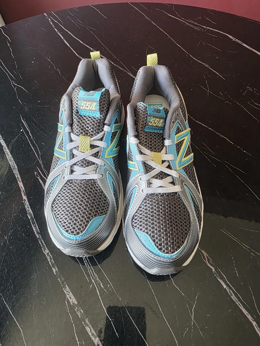 New Balance 554 Gray Sneakers with Teal and Yellow Accents